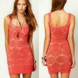 🤯 FREE PEOPLE Red Nude Medallion Bodycon Dress